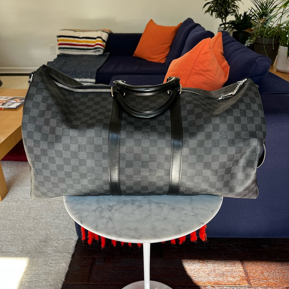 Louis Vuitton Monogram Keepall 55 Black Duffle Bag